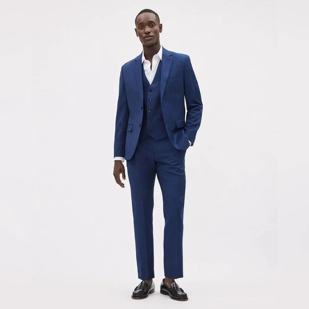 RW&CO. [42R] Medium Blue Wool Essential 3 Pc Suit